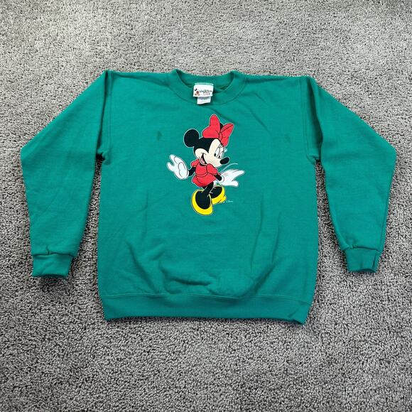 VINTAGE Disney Sweatshirt Girls Large Green Minnie Mouse Walt Disney World 90s - Picture 1 of 12